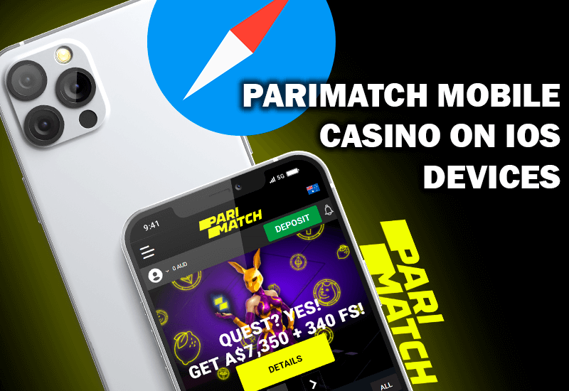 Logo Safari i strona kasyna Pari Match otwarte na ekranie Iphone'a i logo casino