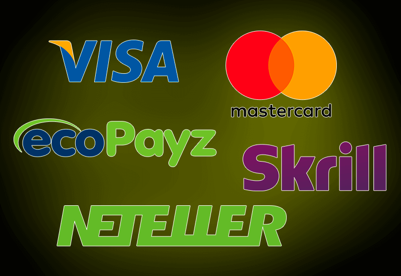 Logo Visa, Master Card, ecoPayz, Skrill i Neteller