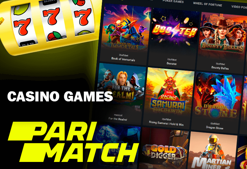 Zrzut ekranu lobby gier na stronie kasyna Pari Match, automaty i logo casino