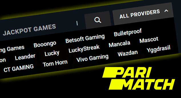 Zrzut ekranu przycisku Wszyscy dostawcy na stronie kasyna Pari Match i logo casino