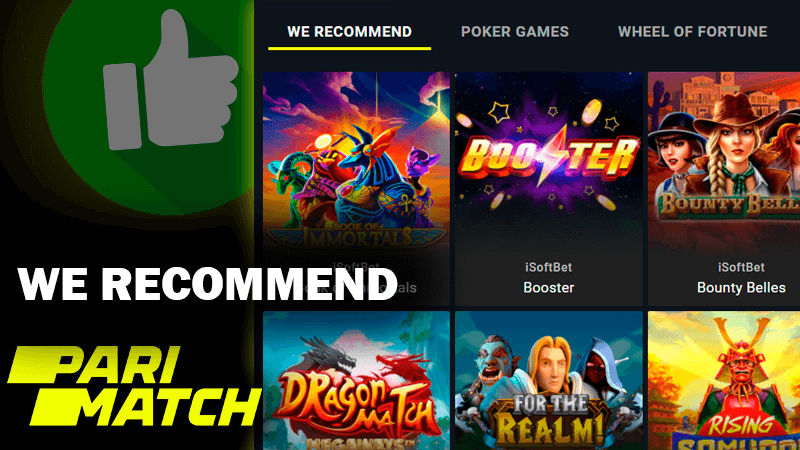 Zrzut ekranu kategorii Polecamy na stronie kasyna Pari Match i logo casino