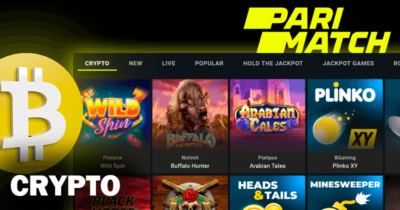 Skrót ekranu gier Crypto na stronie kasyna Pari Match i logo casino