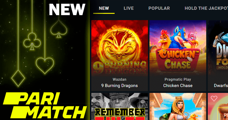 Skrót ekranu nowych gier na stronie kasyna Pari Match i logo casino