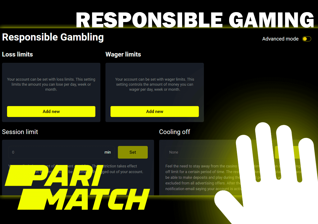 Zrzut ekranu odpowiedzialnej gry na stronie kasyna Pari Match i logo casino