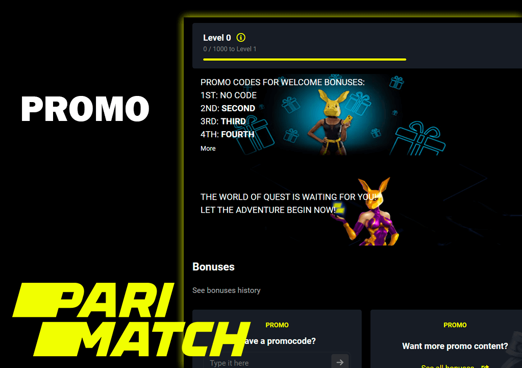 Zrzut ekranu okna promocyjnego na stronie kasyna Pari Match i logo casino