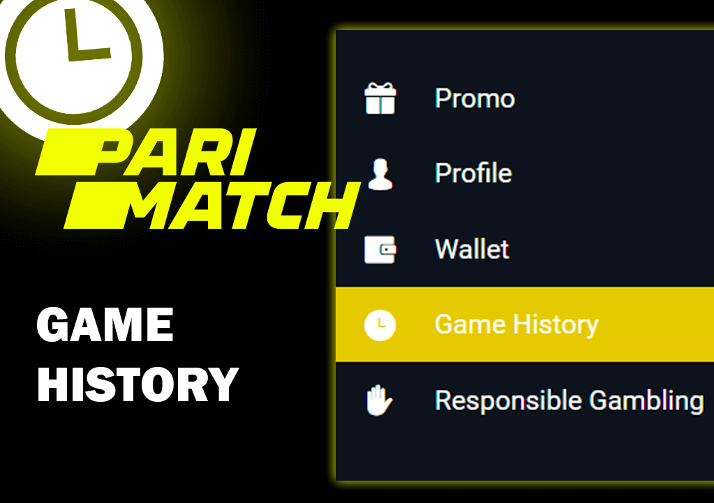 Zrzut ekranu historii gier na stronie kasyna Pari Match i logo casino