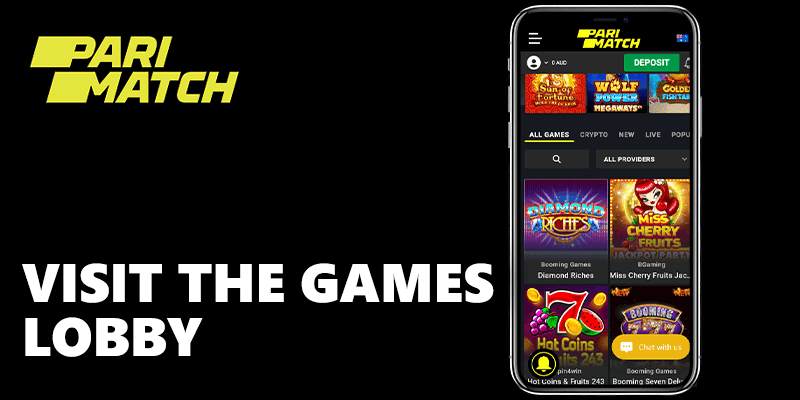 odwiedź lobby gaeme w Parimatch z iPhone'a